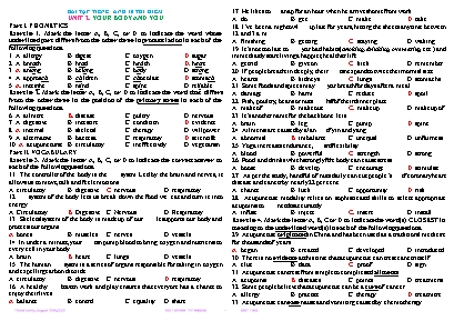 Bài tập Tiếng Anh Lớp 10 thí điểm - Unit 2 Your body and you